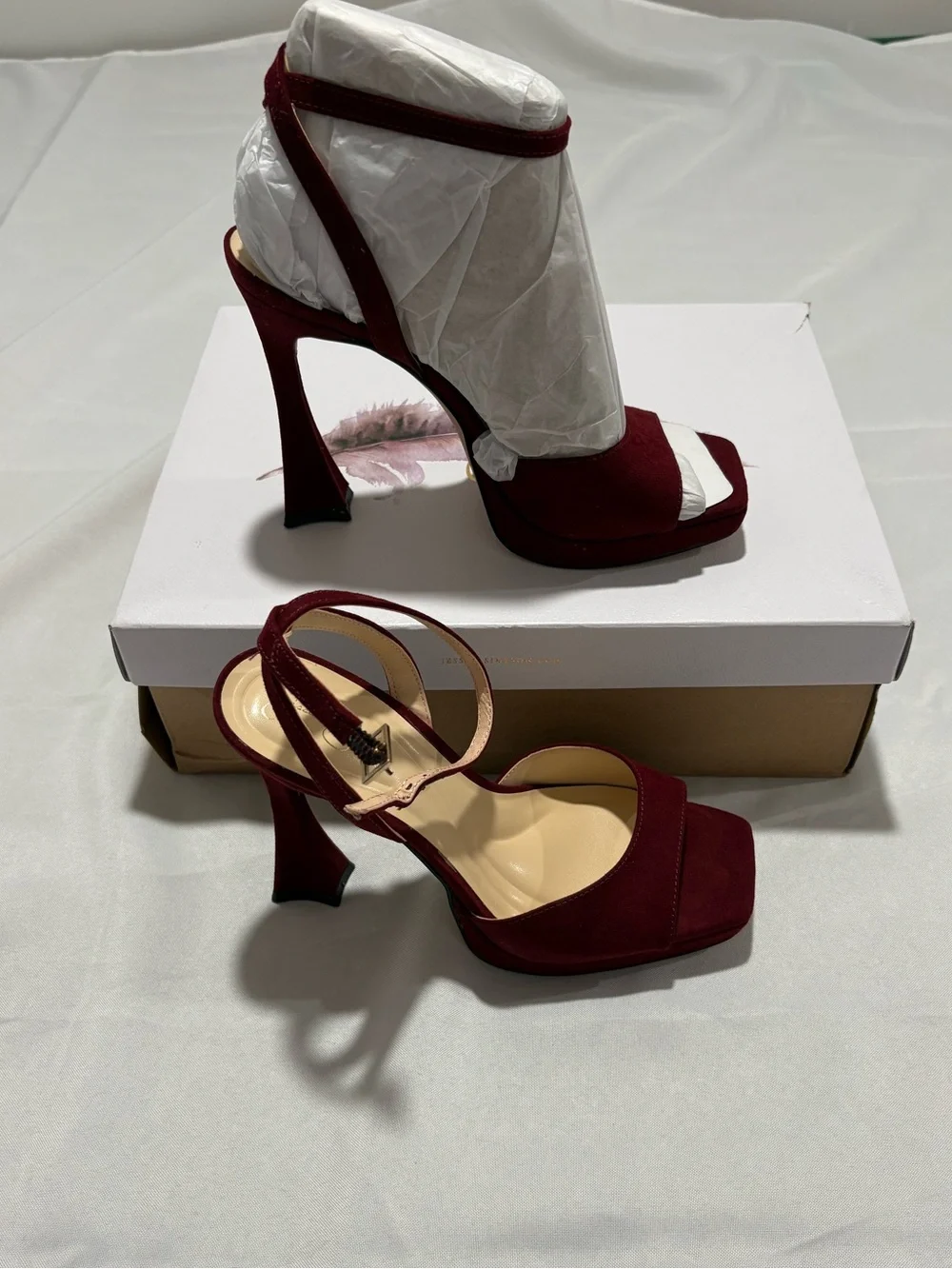 Jessica Simpson Wine Red Suede Platform Ankle Strap Heels